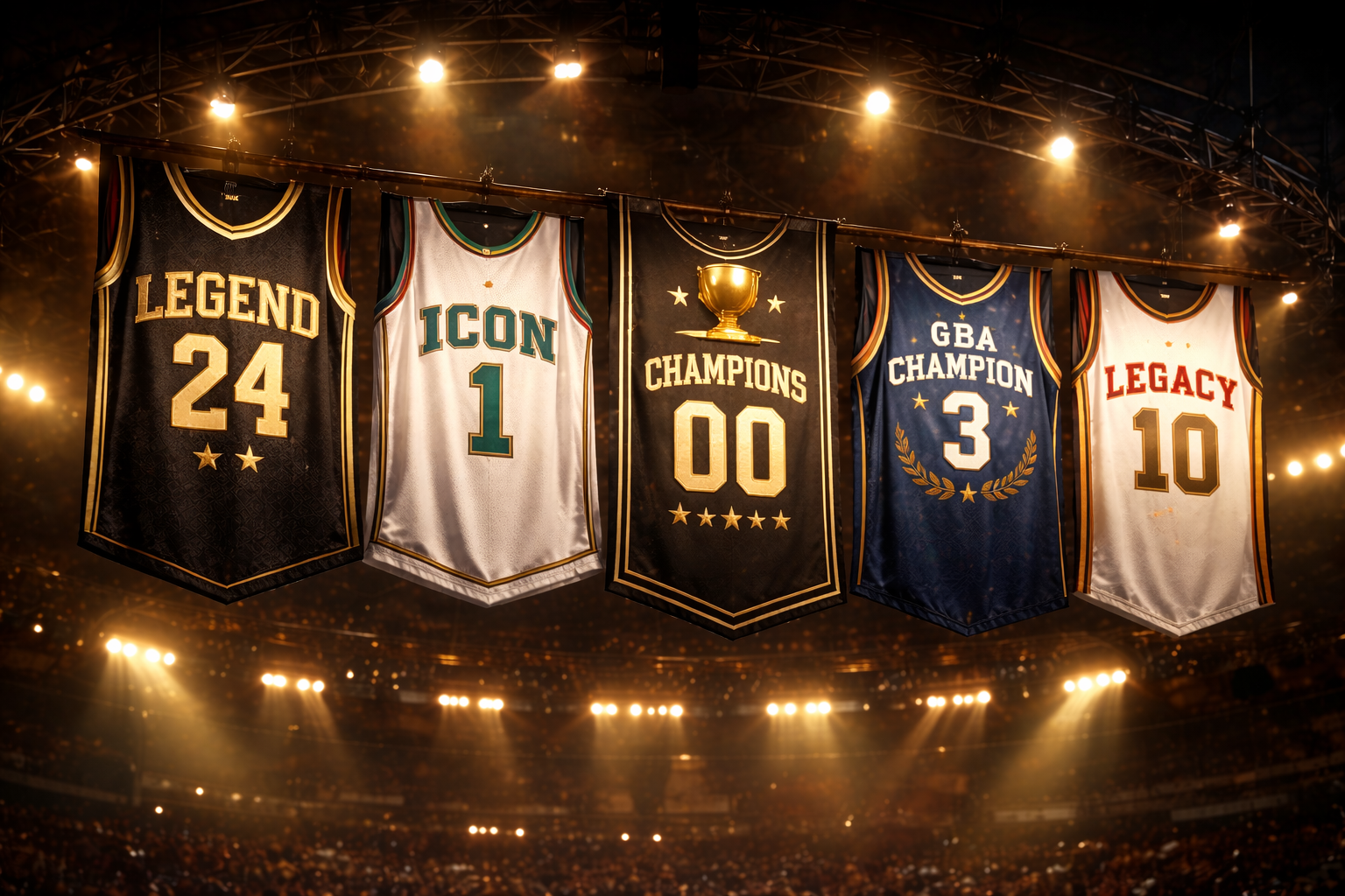 GBA Hall of Immortals jerseys hanging in the rafters
